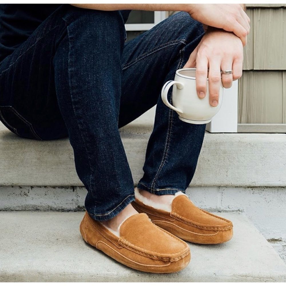 Fireside by Dearfoams Melbourne Shearling Indoor/Outdoor Moccasin Slippers Sz 9